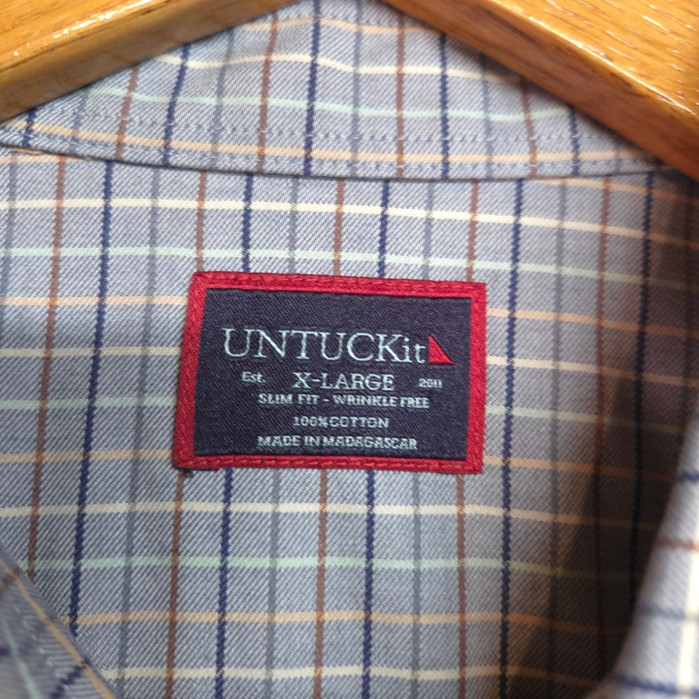UNTUCKit Button Down Shirt Mens XL Blue Plaid Slim Fit Wrinkle Free Cotton - Picture 5 of 8